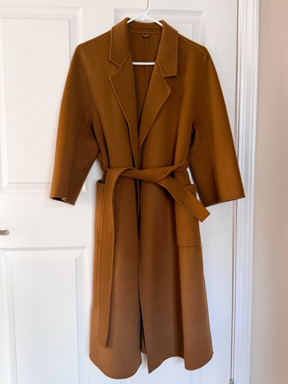 Camel Brown Belted Wool Coat